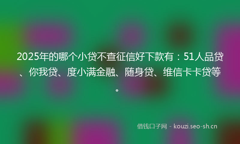 2025年的哪个小贷不查征信好下款有：51人品贷、你我贷、度小满金融、随身贷、维信卡卡贷等。