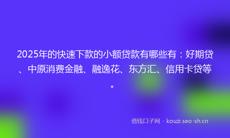 2025年的快速下款的小额贷款有哪些有：好期贷、中原消费金融、融逸花、东方汇、信用卡贷等。