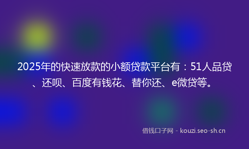 2025年的快速放款的小额贷款平台有：51人品贷、还呗、百度有钱花、替你还、e微贷等。