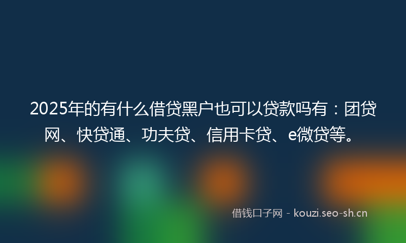 2025年的有什么借贷黑户也可以贷款吗有：团贷网、快贷通、功夫贷、信用卡贷、e微贷等。