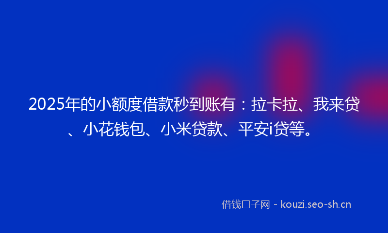 2025年的小额度借款秒到账有：拉卡拉、我来贷、小花钱包、小米贷款、平安i贷等。
