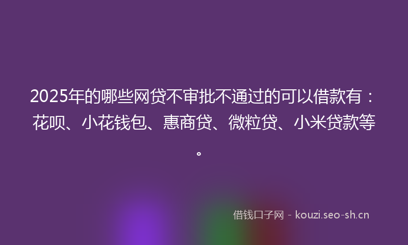 2025年的哪些网贷不审批不通过的可以借款有：花呗、小花钱包、惠商贷、微粒贷、小米贷款等。