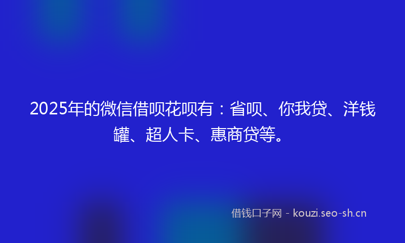 2025年的微信借呗花呗有：省呗、你我贷、洋钱罐、超人卡、惠商贷等。