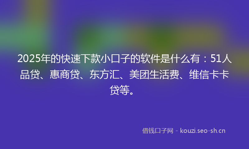 2025年的快速下款小口子的软件是什么有：51人品贷、惠商贷、东方汇、美团生活费、维信卡卡贷等。
