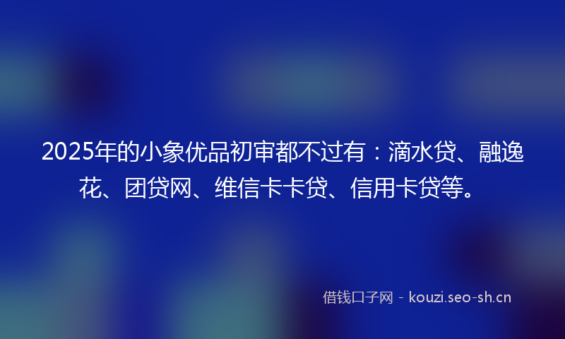 2025年的小象优品初审都不过有:滴水贷、融逸花、团贷网、维信卡卡贷、信用卡贷等。