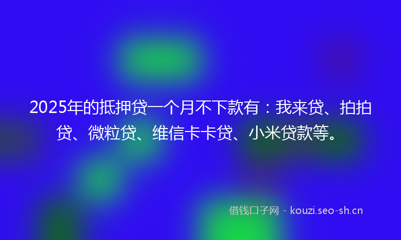 2025年的抵押贷一个月不下款有：我来贷、拍拍贷、微粒贷、维信卡卡贷、小米贷款等。