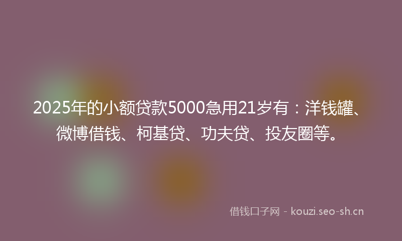 2025年的小额贷款5000急用21岁有：洋钱罐、微博借钱、柯基贷、功夫贷、投友圈等。