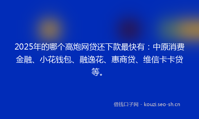 2025年的哪个高炮网贷还下款最快有：中原消费金融、小花钱包、融逸花、惠商贷、维信卡卡贷等。