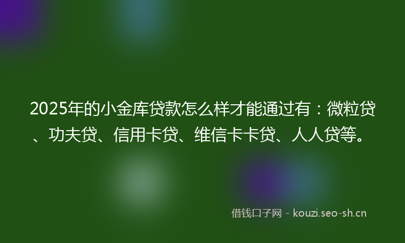 2025年的小金库贷款怎么样才能通过有:微粒贷、功夫贷、信用卡贷、维信卡卡贷、人人贷等。