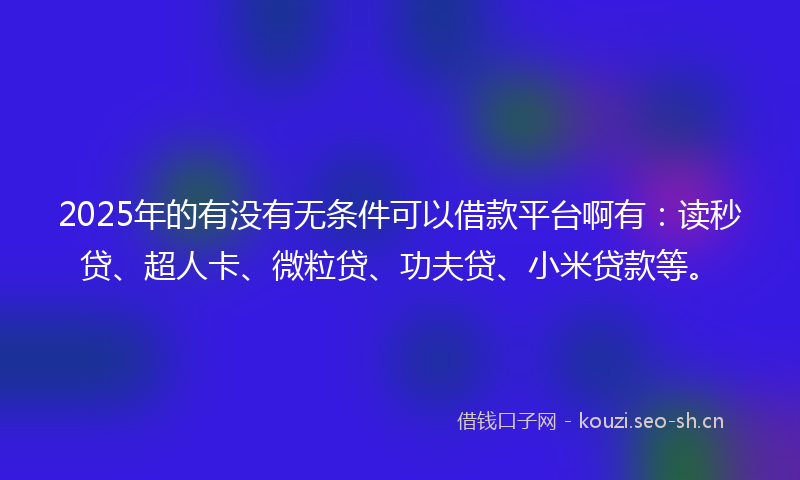 2025年的有没有无条件可以借款平台啊有：读秒贷、超人卡、微粒贷、功夫贷、小米贷款等。