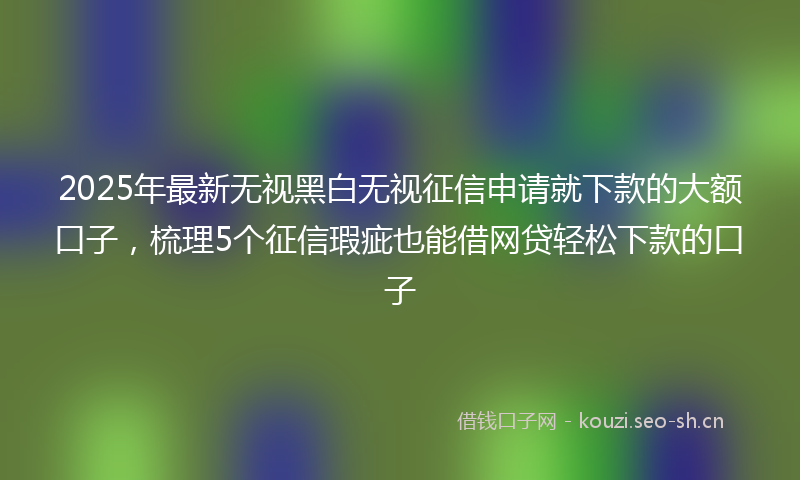 2025年最新无视黑白无视征信申请就下款的大额口子，梳理5个征信瑕疵也能借网贷轻松下款的口子