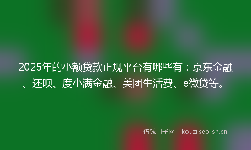 2025年的小额贷款正规平台有哪些有:京东金融、还呗、度小满金融、美团生活费、e微贷等。