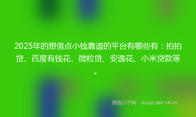 2025年的想借点小钱靠谱的平台有哪些有：拍拍贷、百度有钱花、微粒贷、安逸花、小米贷款等。
