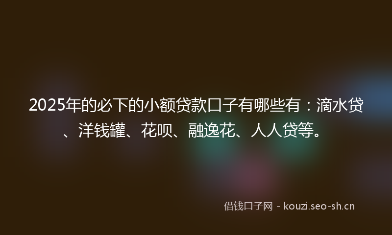 2025年的必下的小额贷款口子有哪些有:滴水贷、洋钱罐、花呗、融逸花、人人贷等。