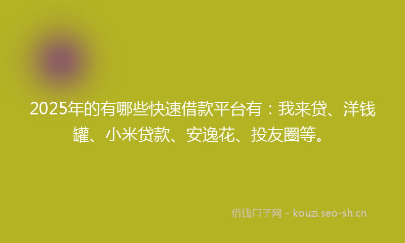 2025年的有哪些快速借款平台有：我来贷、洋钱罐、小米贷款、安逸花、投友圈等。