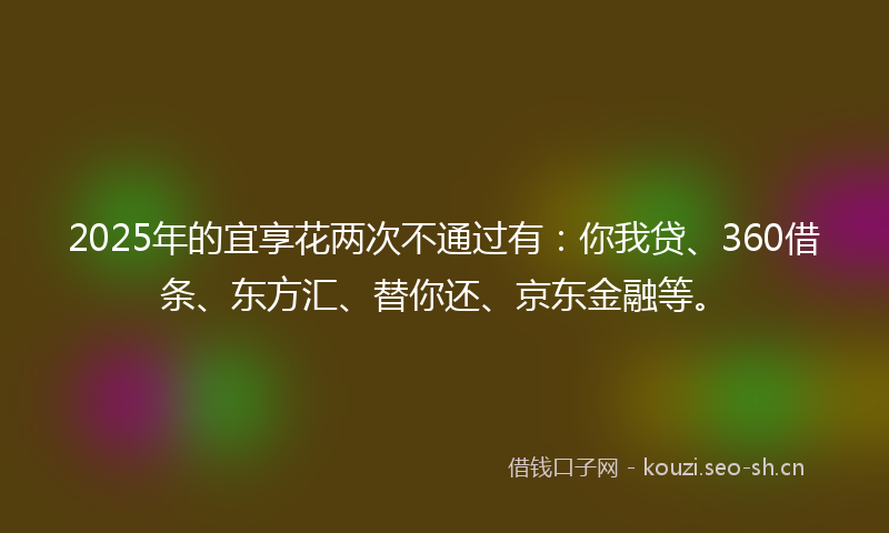 2025年的宜享花两次不通过有：你我贷、360借条、东方汇、替你还、京东金融等。