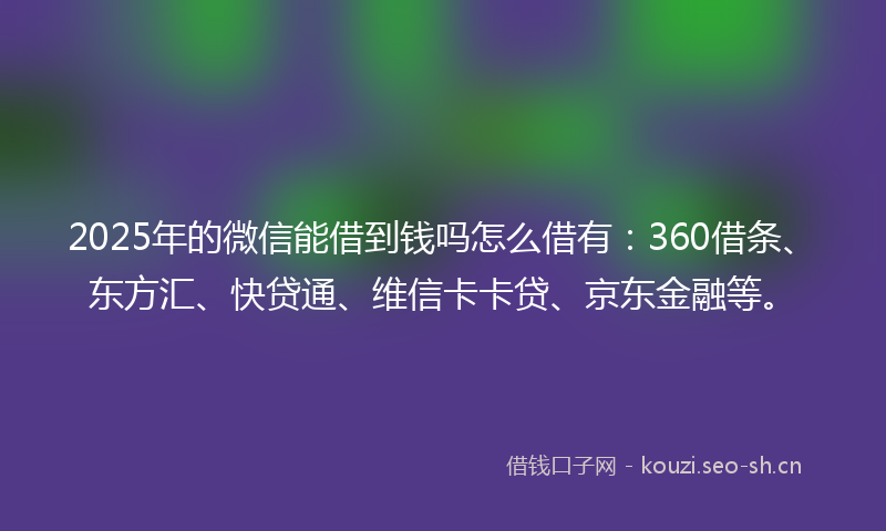 2025年的微信能借到钱吗怎么借有：360借条、东方汇、快贷通、维信卡卡贷、京东金融等。
