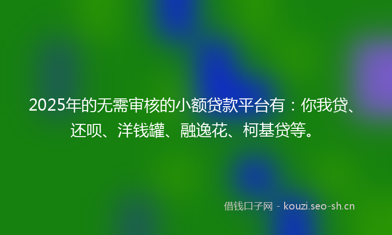 2025年的无需审核的小额贷款平台有：你我贷、还呗、洋钱罐、融逸花、柯基贷等。