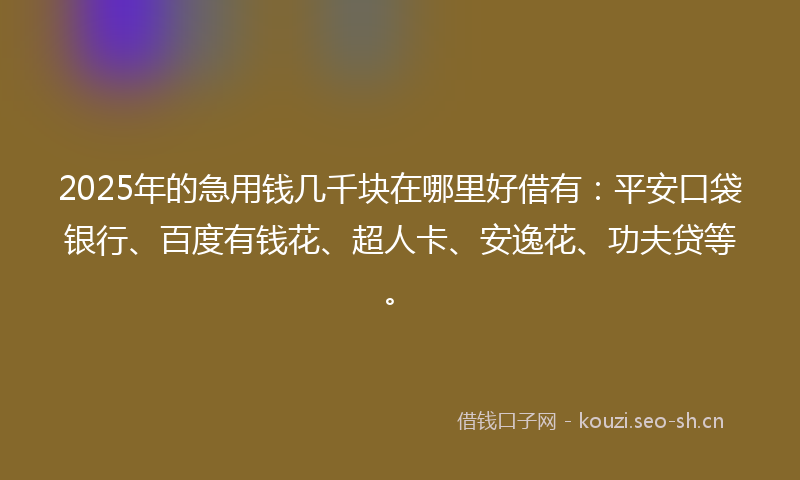 2025年的急用钱几千块在哪里好借有：平安口袋银行、百度有钱花、超人卡、安逸花、功夫贷等。
