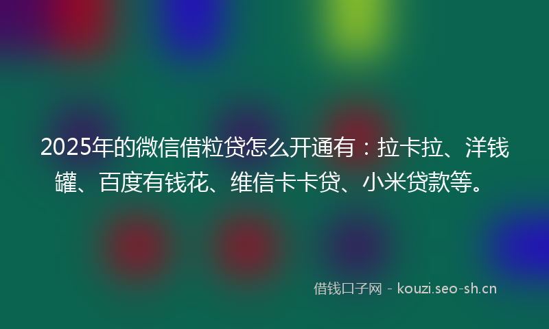 2025年的微信借粒贷怎么开通有：拉卡拉、洋钱罐、百度有钱花、维信卡卡贷、小米贷款等。
