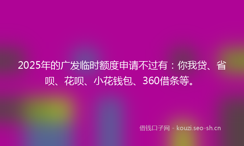 2025年的广发临时额度申请不过有：你我贷、省呗、花呗、小花钱包、360借条等。