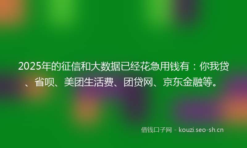 2025年的征信和大数据已经花急用钱有：你我贷、省呗、美团生活费、团贷网、京东金融等。