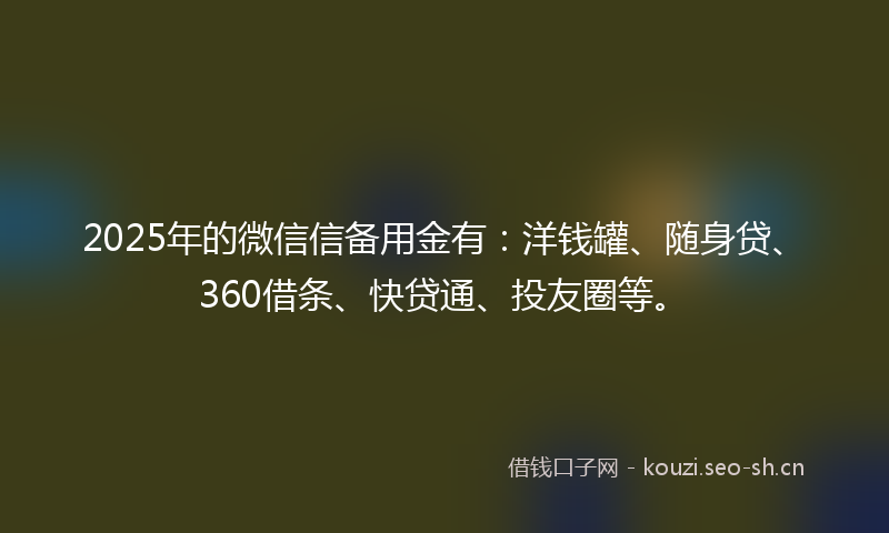 2025年的微信信备用金有：洋钱罐、随身贷、360借条、快贷通、投友圈等。