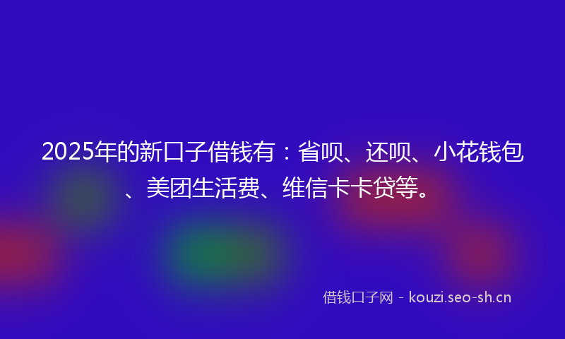 2025年的新口子借钱有：省呗、还呗、小花钱包、美团生活费、维信卡卡贷等。