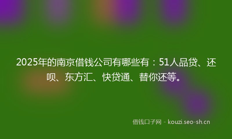 2025年的南京借钱公司有哪些有：51人品贷、还呗、东方汇、快贷通、替你还等。
