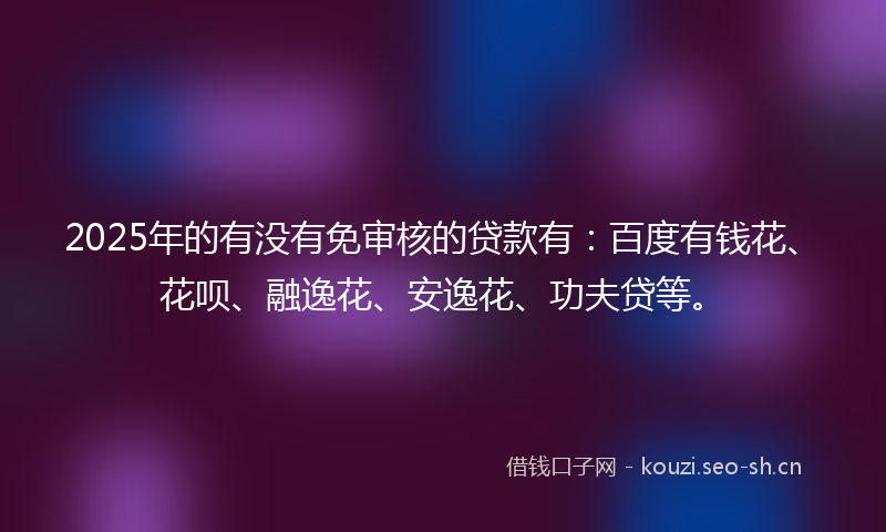2025年的有没有免审核的贷款有：百度有钱花、花呗、融逸花、安逸花、功夫贷等。