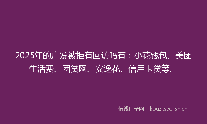 2025年的广发被拒有回访吗有：小花钱包、美团生活费、团贷网、安逸花、信用卡贷等。
