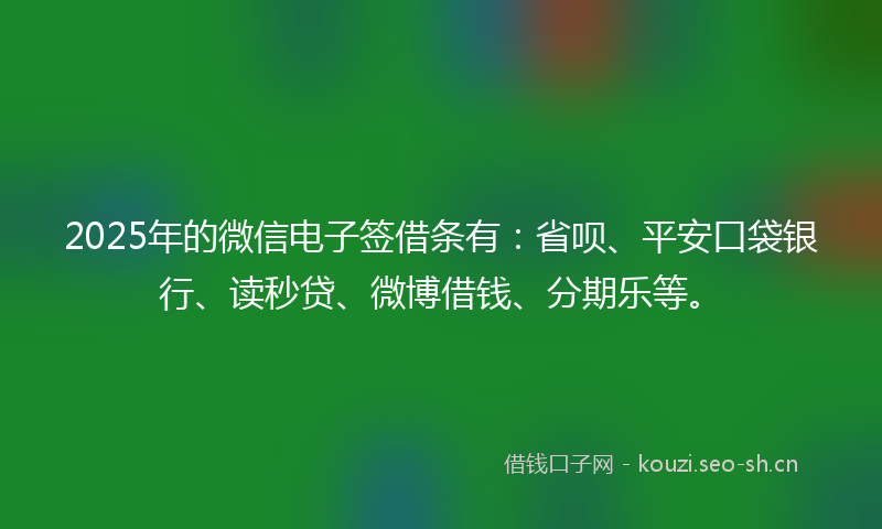 2025年的微信电子签借条有：省呗、平安口袋银行、读秒贷、微博借钱、分期乐等。