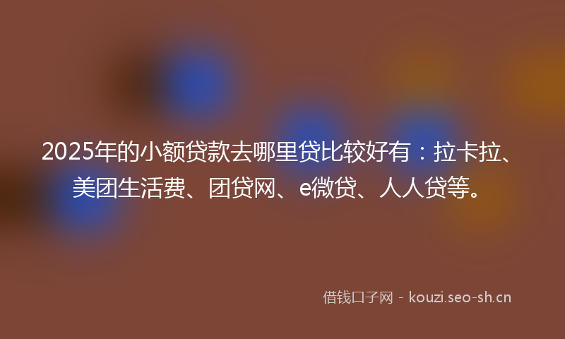 2025年的小额贷款去哪里贷比较好有：拉卡拉、美团生活费、团贷网、e微贷、人人贷等。