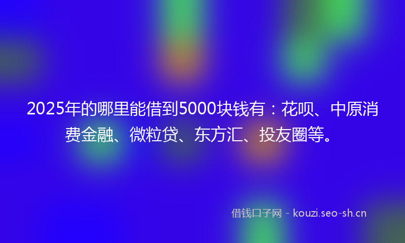 2025年的哪里能借到5000块钱有：花呗、中原消费金融、微粒贷、东方汇、投友圈等。