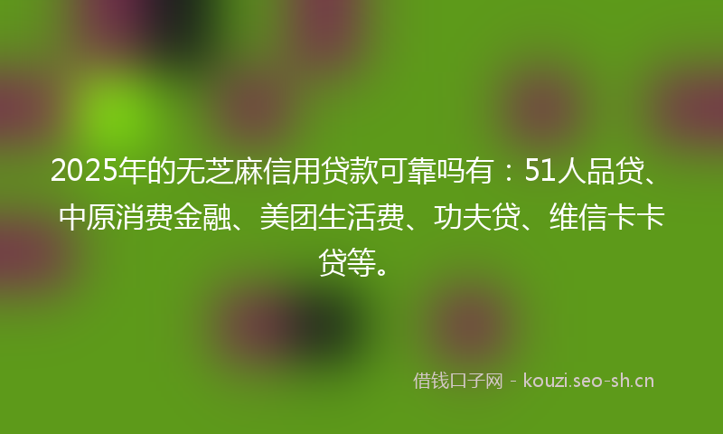 2025年的无芝麻信用贷款可靠吗有：51人品贷、中原消费金融、美团生活费、功夫贷、维信卡卡贷等。