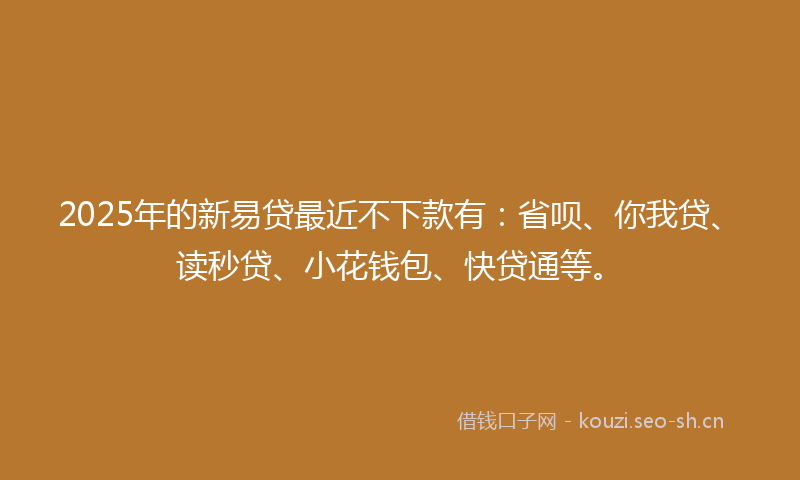 2025年的新易贷最近不下款有：省呗、你我贷、读秒贷、小花钱包、快贷通等。