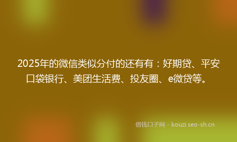 2025年的微信类似分付的还有有：好期贷、平安口袋银行、美团生活费、投友圈、e微贷等。