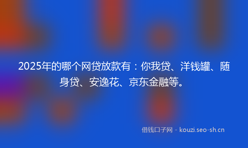 2025年的哪个网贷放款有：你我贷、洋钱罐、随身贷、安逸花、京东金融等。
