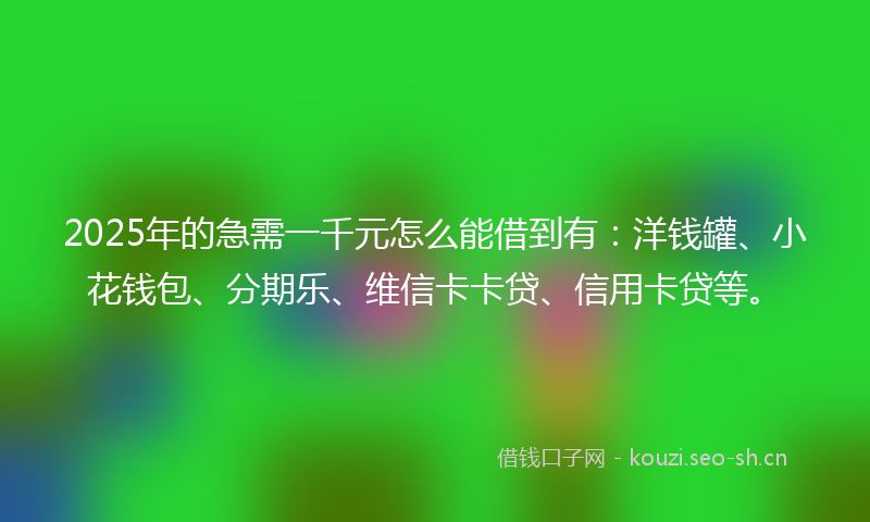 2025年的急需一千元怎么能借到有：洋钱罐、小花钱包、分期乐、维信卡卡贷、信用卡贷等。
