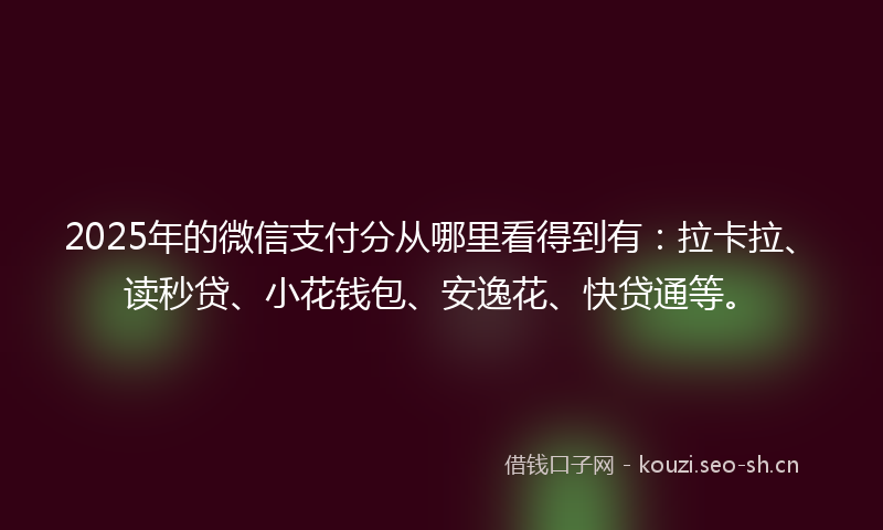 2025年的微信支付分从哪里看得到有：拉卡拉、读秒贷、小花钱包、安逸花、快贷通等。