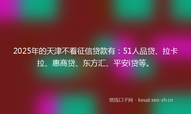2025年的天津不看征信贷款有：51人品贷、拉卡拉、惠商贷、东方汇、平安i贷等。