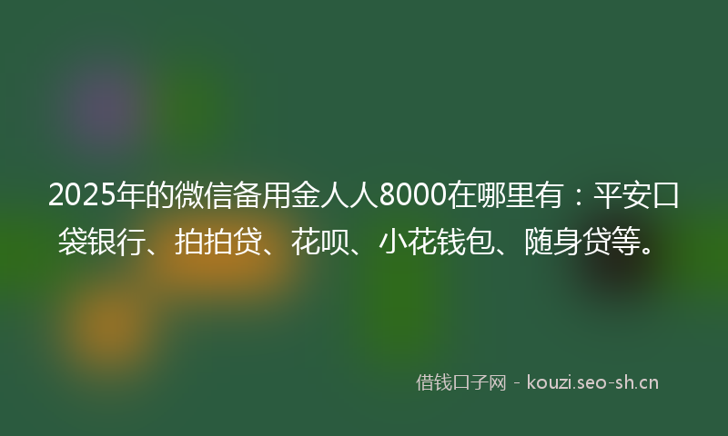 2025年的微信备用金人人8000在哪里有：平安口袋银行、拍拍贷、花呗、小花钱包、随身贷等。