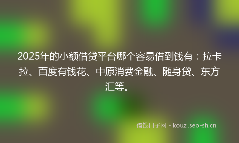 2025年的小额借贷平台哪个容易借到钱有：拉卡拉、百度有钱花、中原消费金融、随身贷、东方汇等。
