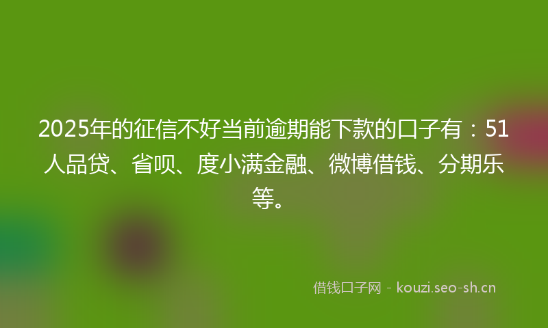 2025年的征信不好当前逾期能下款的口子有：51人品贷、省呗、度小满金融、微博借钱、分期乐等。
