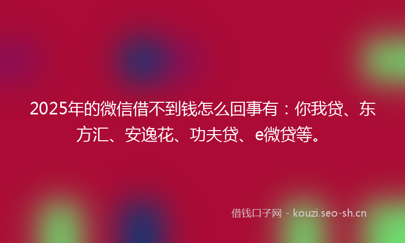 2025年的微信借不到钱怎么回事有：你我贷、东方汇、安逸花、功夫贷、e微贷等。