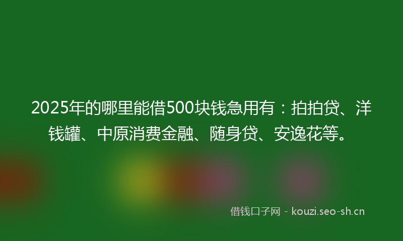 2025年的哪里能借500块钱急用有：拍拍贷、洋钱罐、中原消费金融、随身贷、安逸花等。