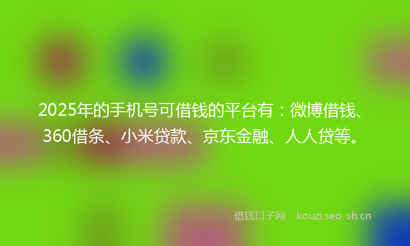 2025年的手机号可借钱的平台有：微博借钱、360借条、小米贷款、京东金融、人人贷等。