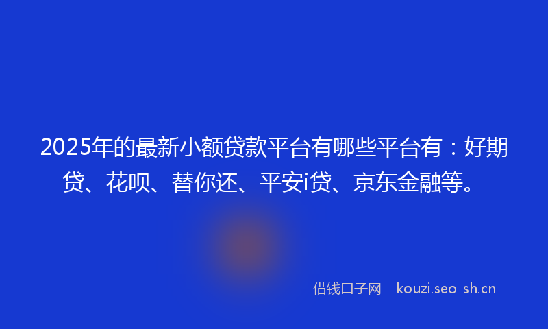 2025年的最新小额贷款平台有哪些平台有：好期贷、花呗、替你还、平安i贷、京东金融等。
