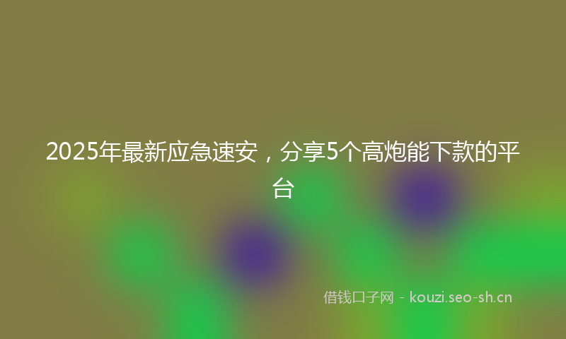 2025年最新应急速安，分享5个高炮能下款的平台