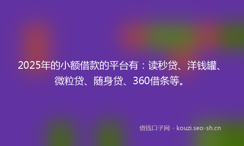 2025年的小额借款的平台有：读秒贷、洋钱罐、微粒贷、随身贷、360借条等。